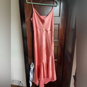 Asymmetric Satin Mini Dress in Coral- Size Medium